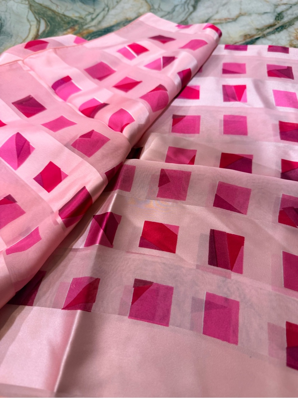 French Silk Scarf Brochier Soieries L’Atelier de Soierie Lyon Pink Geometric